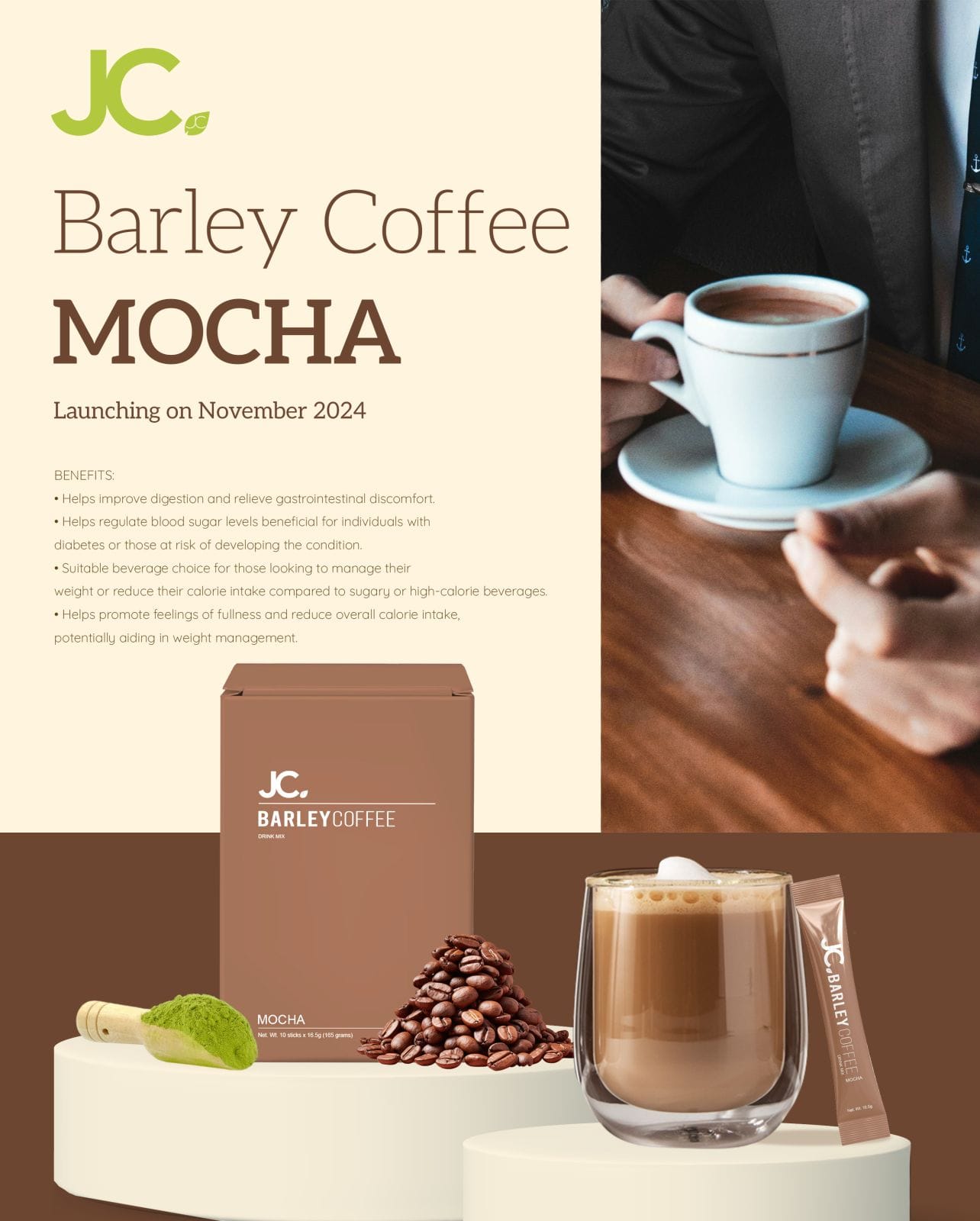 JC Organic Barley Coffee Mocha (1x10 Sticks) – BeautéAngel