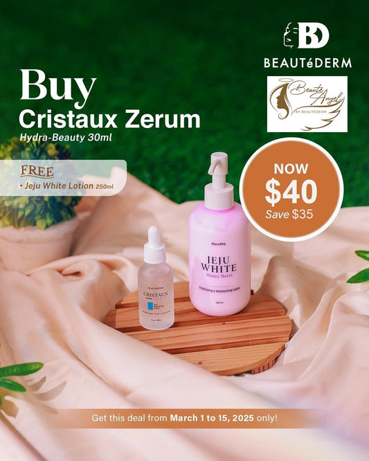 𝐑𝐄𝐀𝐃𝐘, 𝐒𝐄𝐓, 𝐌𝐀𝐑𝐂𝐇 promo for Cristaux Zerum Hydra-Beauty Skin Brightening Serum 30ml