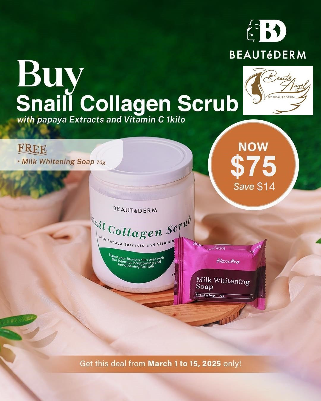 𝐑𝐄𝐀𝐃𝐘, 𝐒𝐄𝐓, 𝐌𝐀𝐑𝐂𝐇 promo for Snail Collagen Body Scrub 1kg