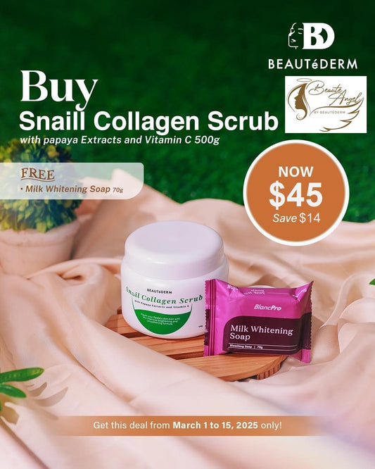 𝐑𝐄𝐀𝐃𝐘, 𝐒𝐄𝐓, 𝐌𝐀𝐑𝐂𝐇 promo for Snail Collagen Body Scrub 500g